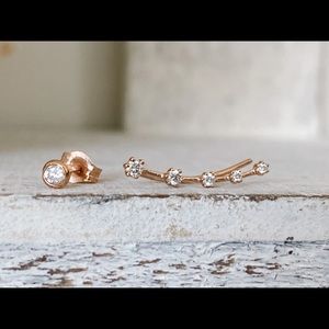 Rose Gold Ear Climber and Stud